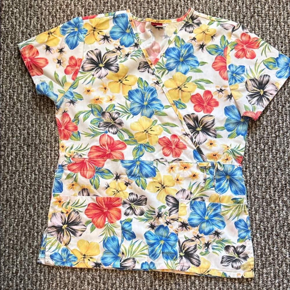 Floral Print Women's Scrub Top